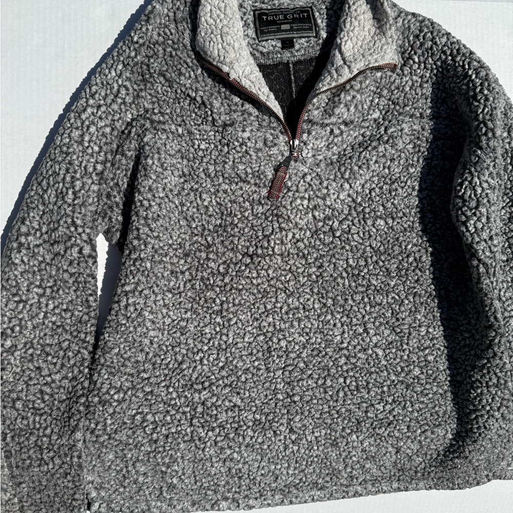 True Grit Gray Zip Up Sweater Cozy Sherpa Fleece